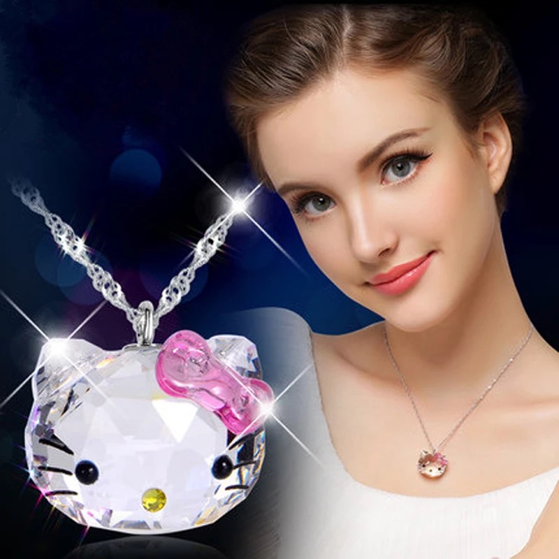 Kristal Tasli Hello Kitty Kolye (Altın Kaplama) - N0347 Görseli