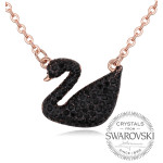 Monemel Swarovski Kuğu Kolye -Siyah Taşlı - Kolye - Monemel