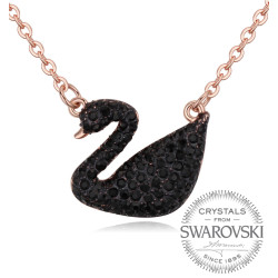 Monemel Swarovski Kuğu Kolye -Siyah Taşlı 