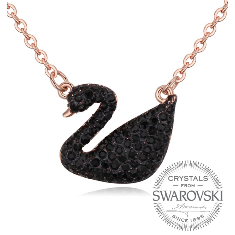 Monemel Swarovski Kuğu Kolye -Siyah Taşlı - Kolye - Monemel