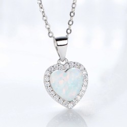 Monemel Kristal ve Opal Taşlı Kalp Kolye (Gümüş ve Opal)