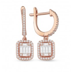Monemel Kristal Tasli Rose Gold Gümüş Sallantılı Buyuk Baget Küpe   Monemel Kristal Tasli Rose Gold Gümüş Sallantılı Buyuk Baget Küpe