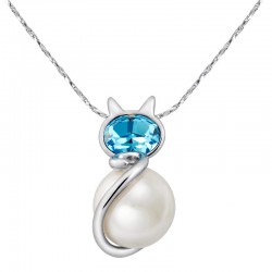 Monemel Blue Swarovski & Pearl Cat Necklace