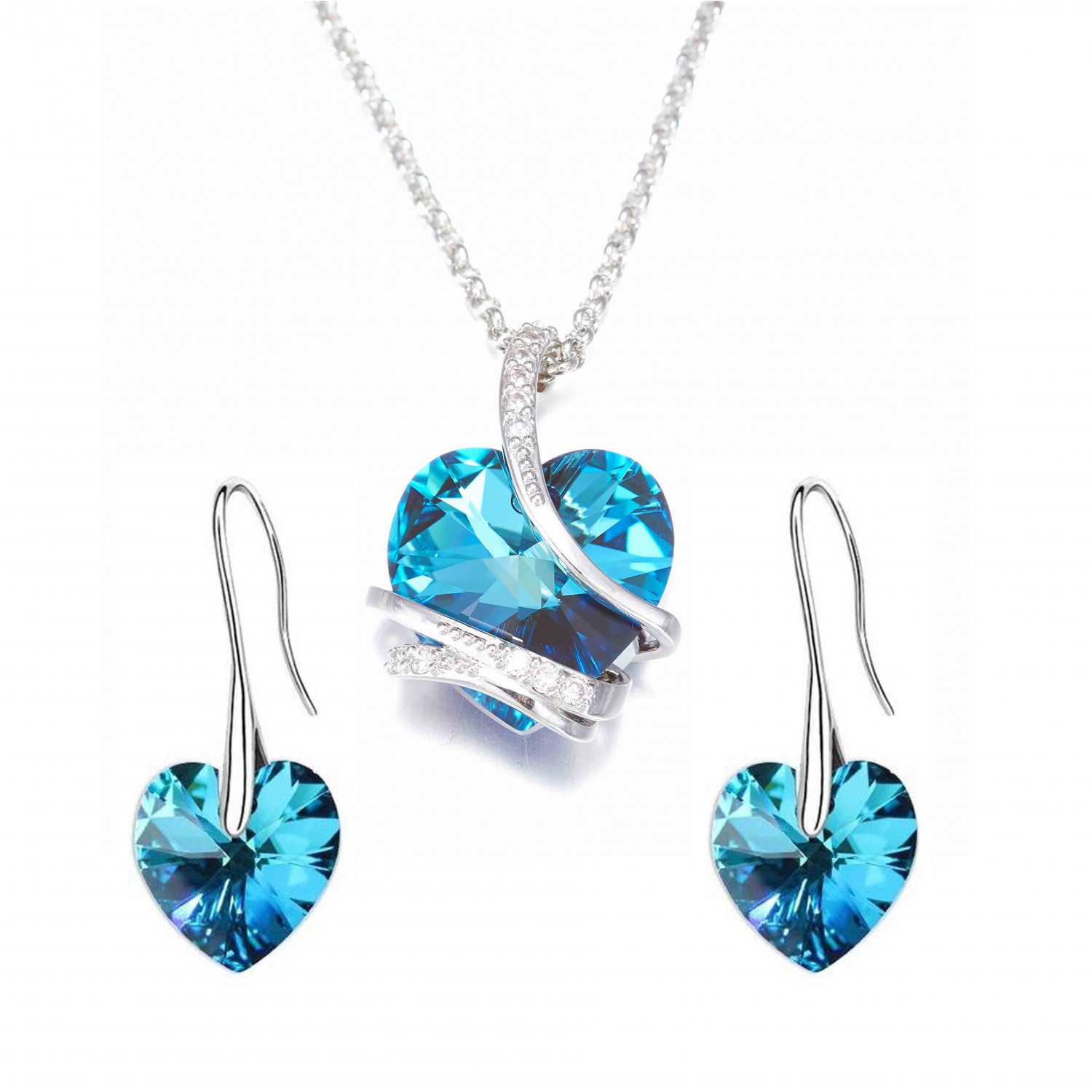 Vintage Qianse Swarovski Crystal Blue Heart Love You Forever Necklace 16