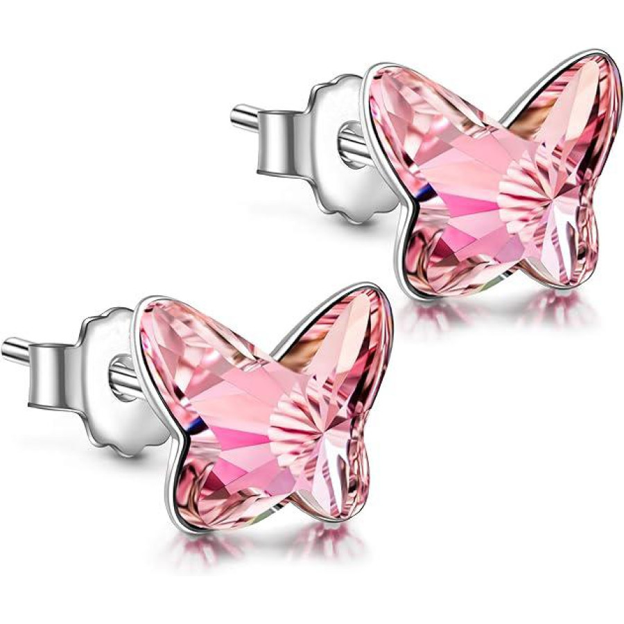 Monemel Swarovski Pembe minik Kelebek Küpe