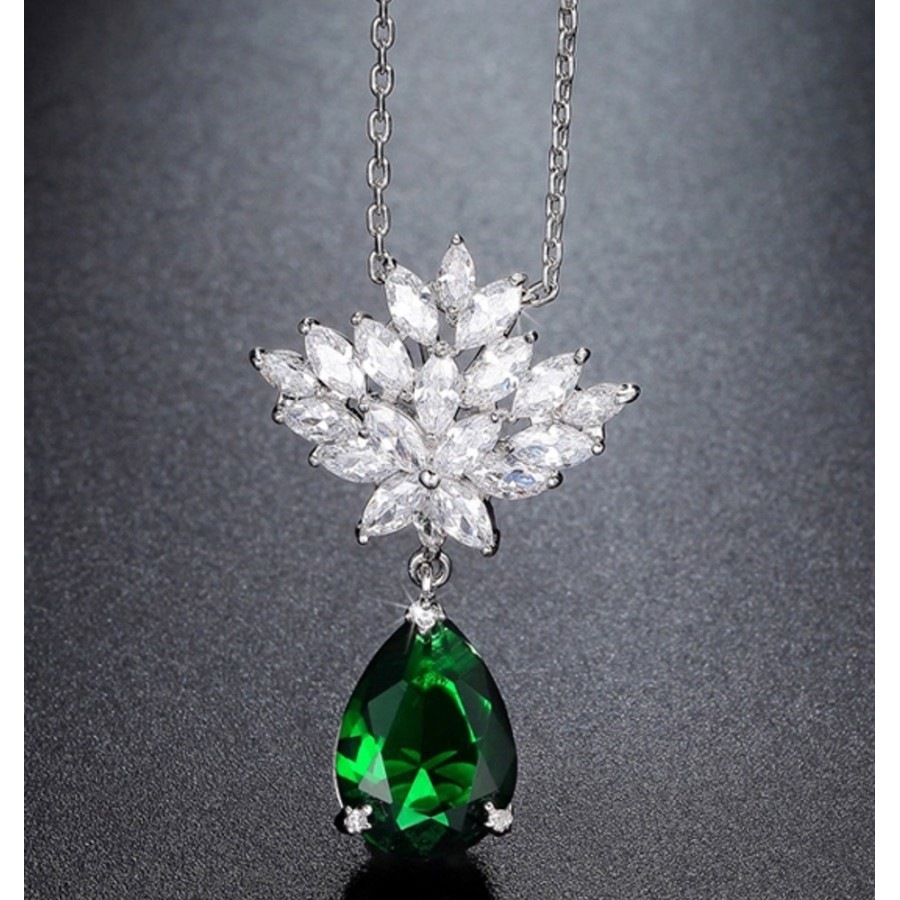 Monemel Yeşil Swarovski Taşlı Kolye (Altın Kaplama