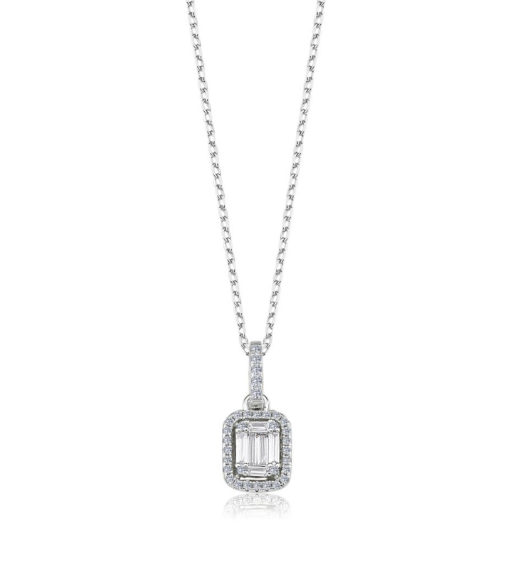 Kristal Taşlı Gümüş Baget Kolye (Altın Kaplama) - N0899