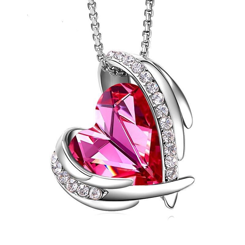 Monemel Kristal Tasli Pembe Kalp Kolye (Altın Kaplama) - N01163