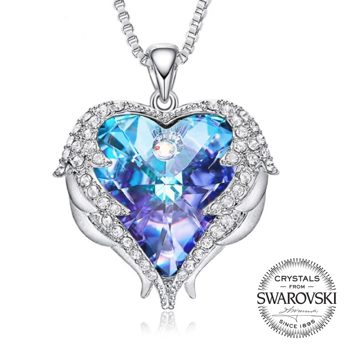 Eflatun Swarovski Taşlı Kalp Kolye (Altın Kaplama) - N08361
