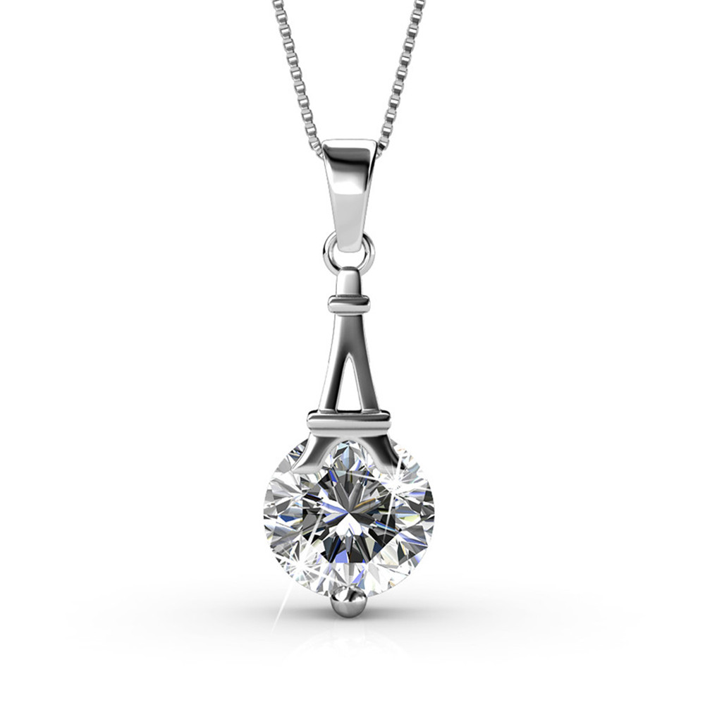Kristal Tek Taşlı Kolye - (Eyfel Kulesi) (Altın Kaplama) - N0458