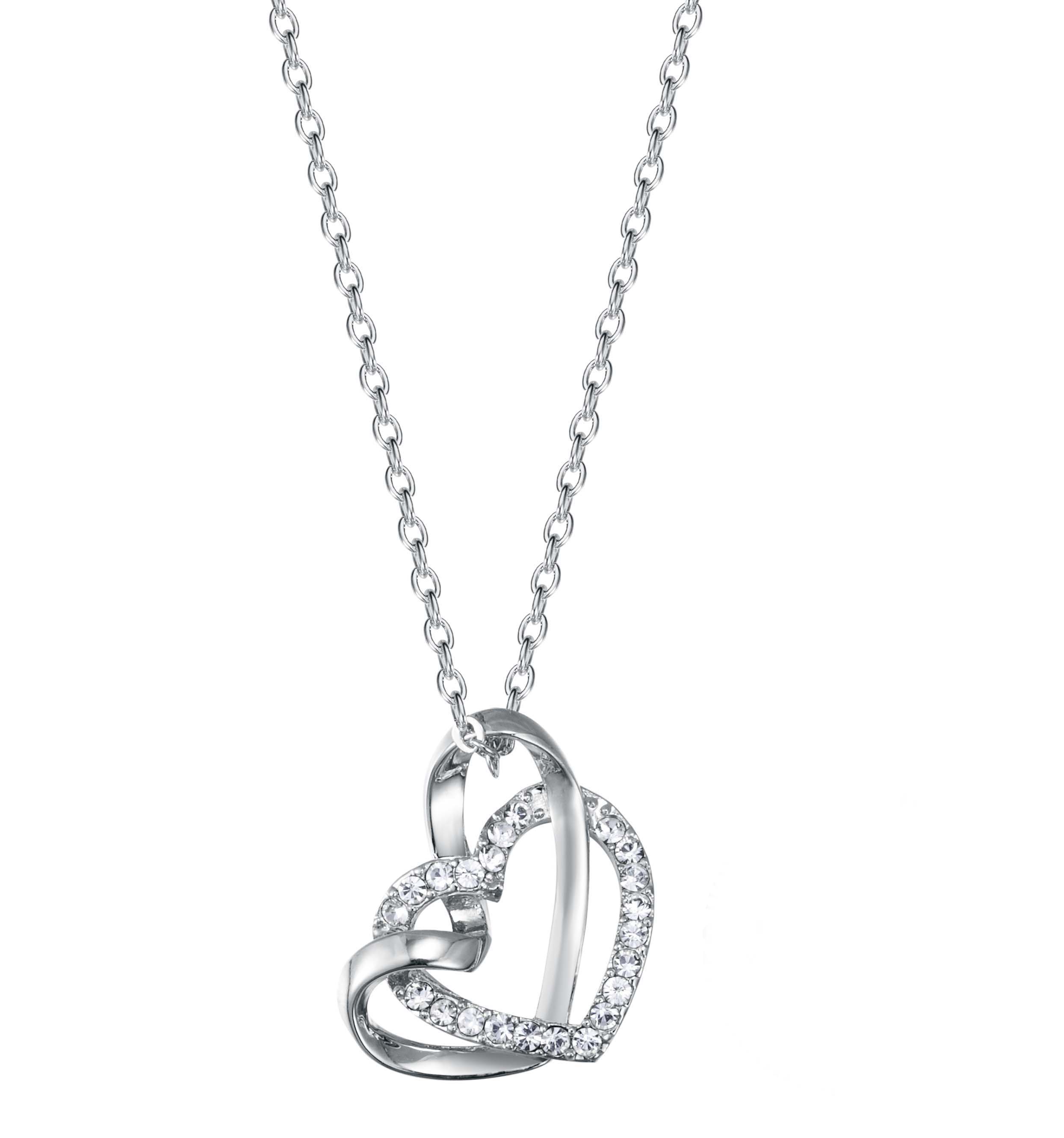 Swarovski Kristal Çift Kalp Kolye (Altın Kaplama) - N0470