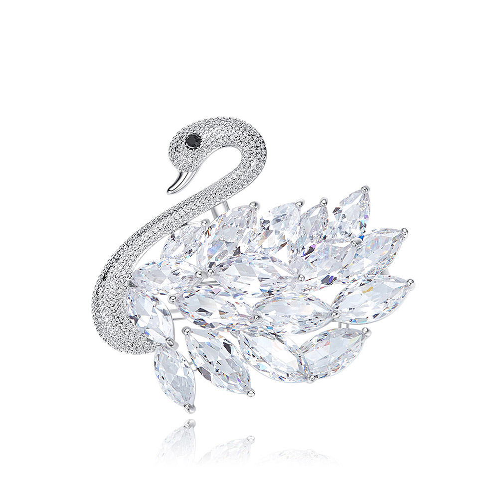 Swarovski Kristal Kuğu Yaka İğnesi (Altın Kaplama) - X0104